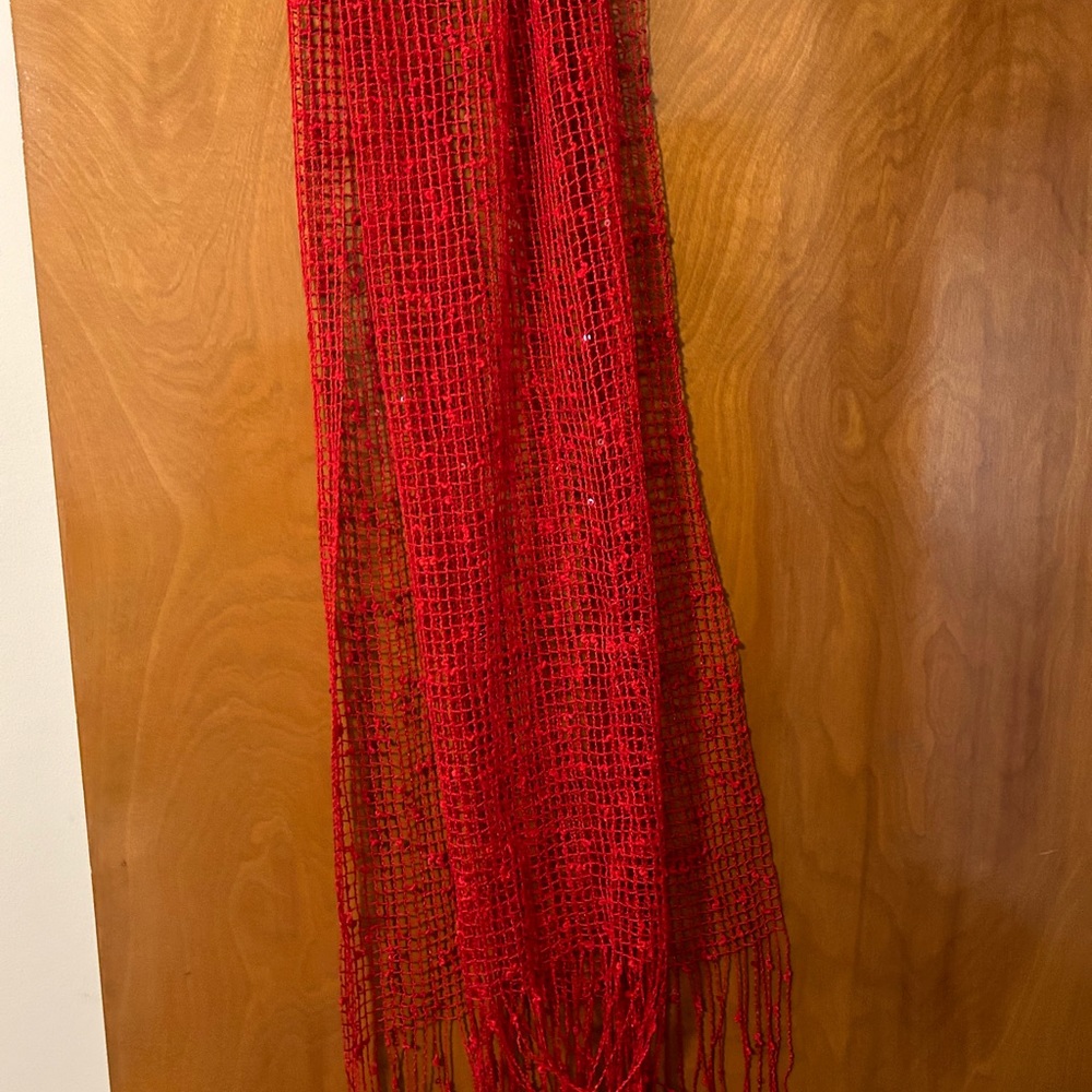 Red see through scarf with red sparkles